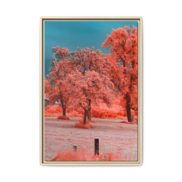 Coral Red Trees Framed Canvas, Premium Matte Canvas Nature Wall Art in Teal
