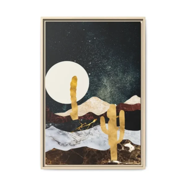 Celestial Desert Landscape Wall Art – Premium Matte Framed Canvas with Cactus