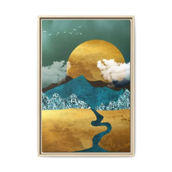 Golden Mountain River Wall Art – Premium Matte Multi-Color Framed Canvas