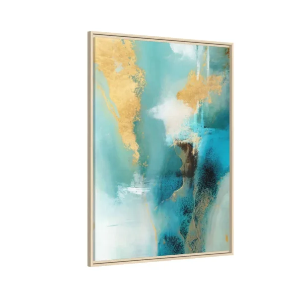 Teal Gold Framed Canvas Wall Art | Luxury Contemporary Abstract Matte Canvas Decor
