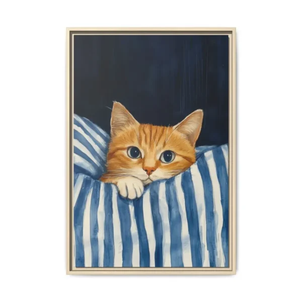 Cozy Orange Tabby Bedtime Wall Art — Premium Matte Framed Canvas Decor