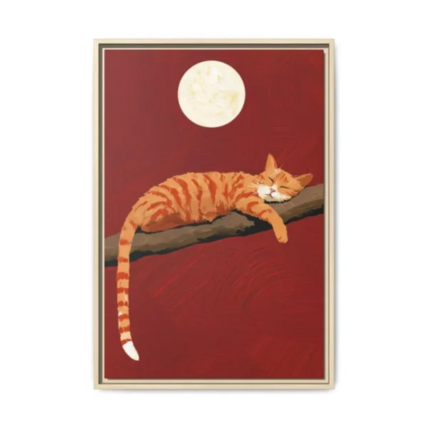 Sleeping Orange Cat Wall Art, Premium Matte Framed Canvas for Cozy Interiors
