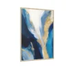 Blue Gold Abstract Framed Canvas Wall Art, Luxury Modern Matte Canvas in Pine Wood Frame