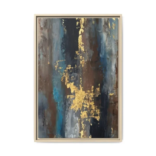 Gilded Midnight Currents – Blue Gold Abstract Wall Art, Premium Matte Framed Canvas