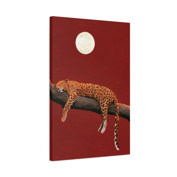 Leopard Under Moon Wall Art — Premium Matte Canvas Night Wildlife Artwork