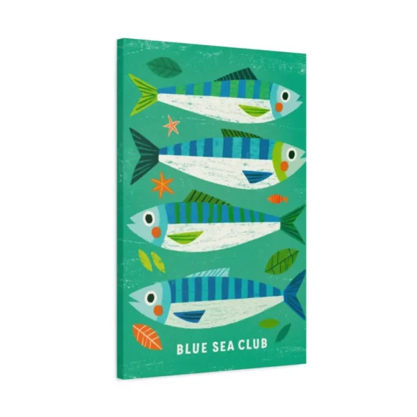 Blue Sea Fish Wall Art, Premium Matte Stretched Canvas, Coastal Decor