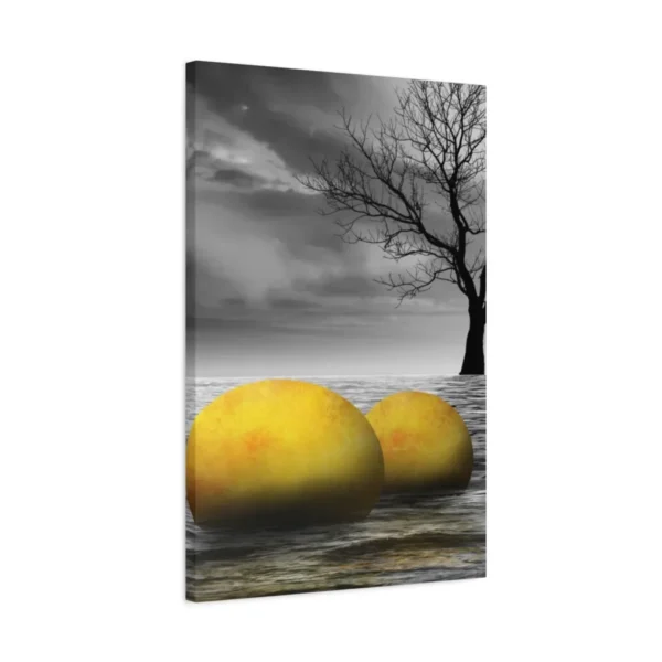 Golden Spheres Seascape Wall Art, Premium Matte Canvas, Moody Coastal Decor
