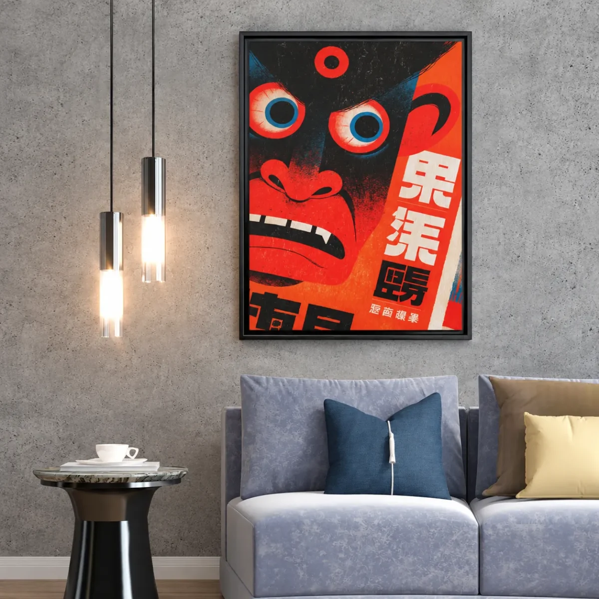 102 (2) Vermilion Gaze – Expressive Face Wall Art, Framed Canvas for Modern Interiors
