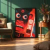 Vermilion Gaze – Expressive Face Framed Print, Bold Contemporary Wall Decor