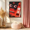 102 (3) Vermilion Gaze – Expressive Face Wall Art, Framed Canvas for Modern Interiors