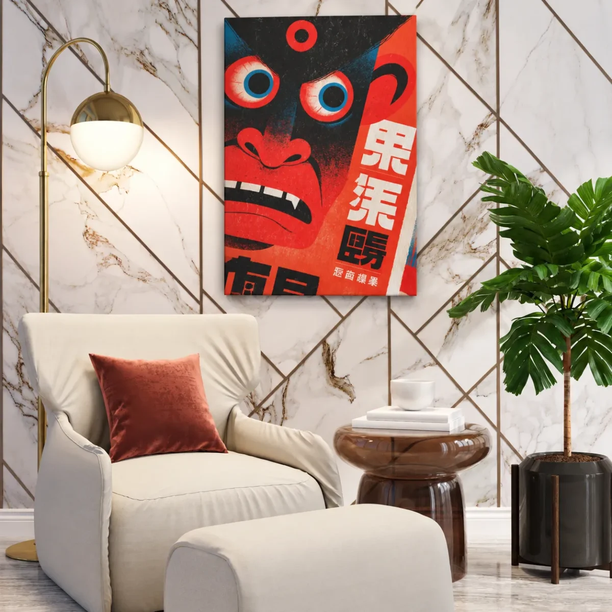 Vermilion Gaze – Expressive Face Wall Art, Bold Contemporary Matte Canvas
