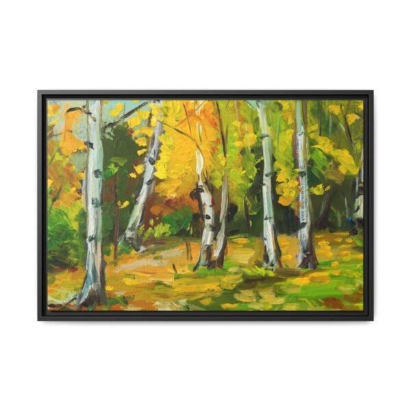 Amber Birch Reverie – Autumn Birch Forest Wall Art, Framed Canvas Decor