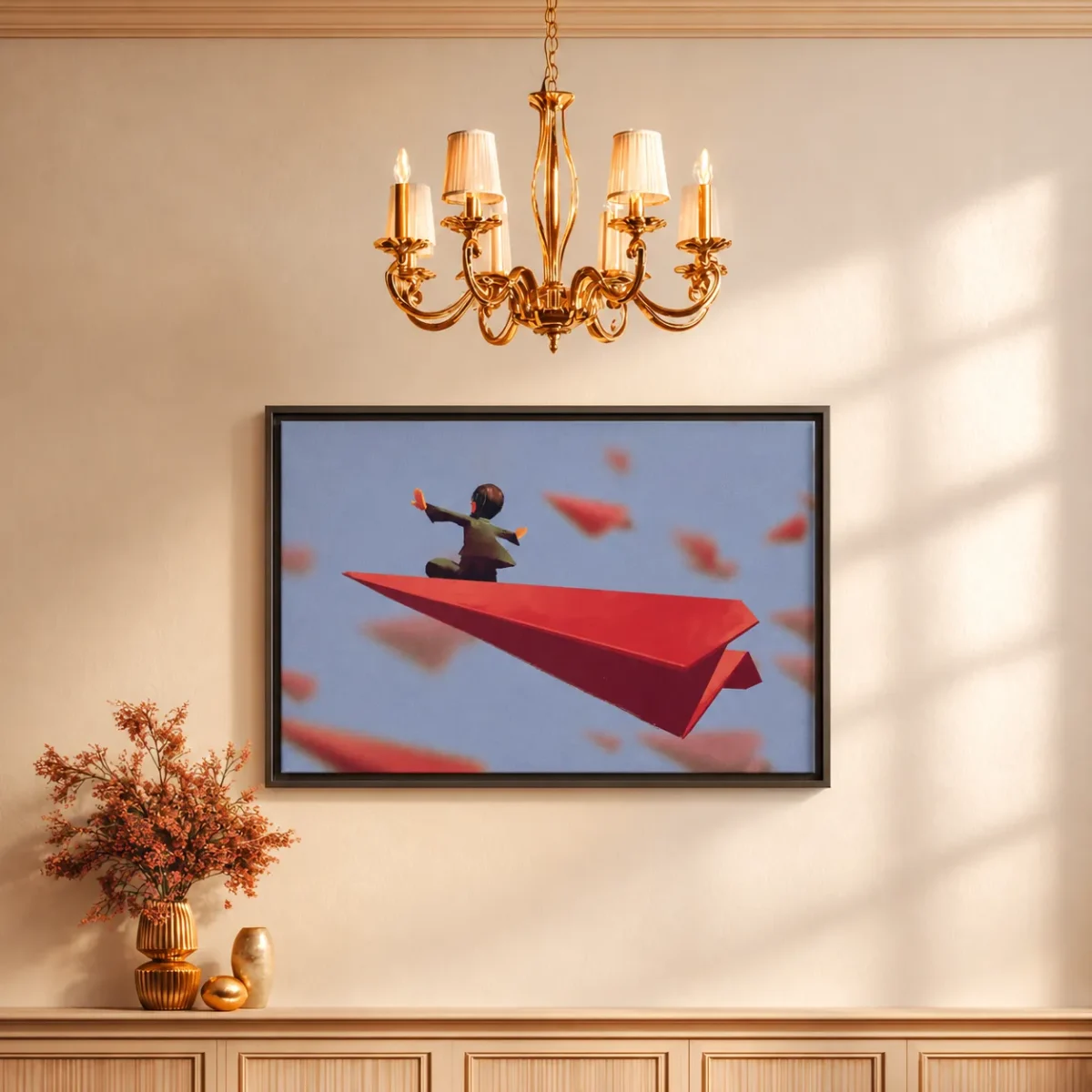 Skybound Momentum – Paper Airplane Wall Art, Framed Canvas for Modern Interiors