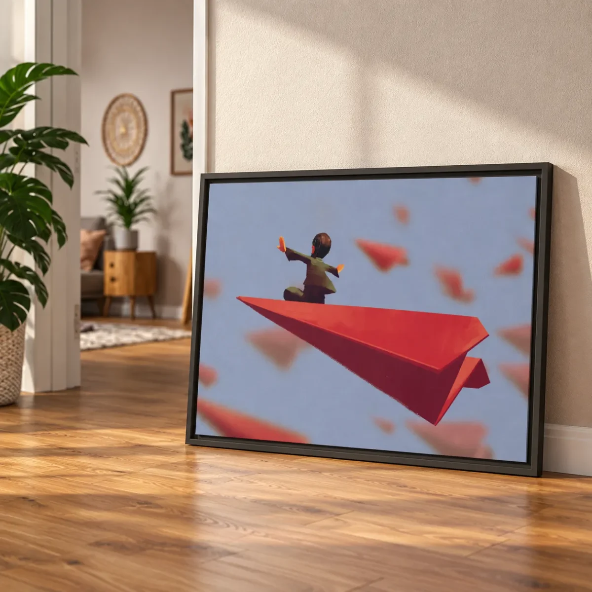 Skybound Momentum – Paper Airplane Wall Art, Framed Canvas for Modern Interiors
