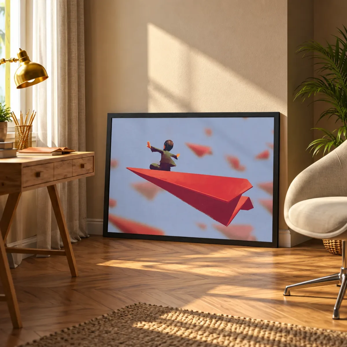 Skybound Momentum – Paper Airplane Wall Art, Framed Print for Modern Interiors