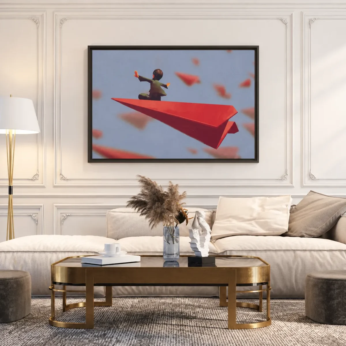 Skybound Momentum – Paper Airplane Wall Art, Framed Canvas for Modern Interiors