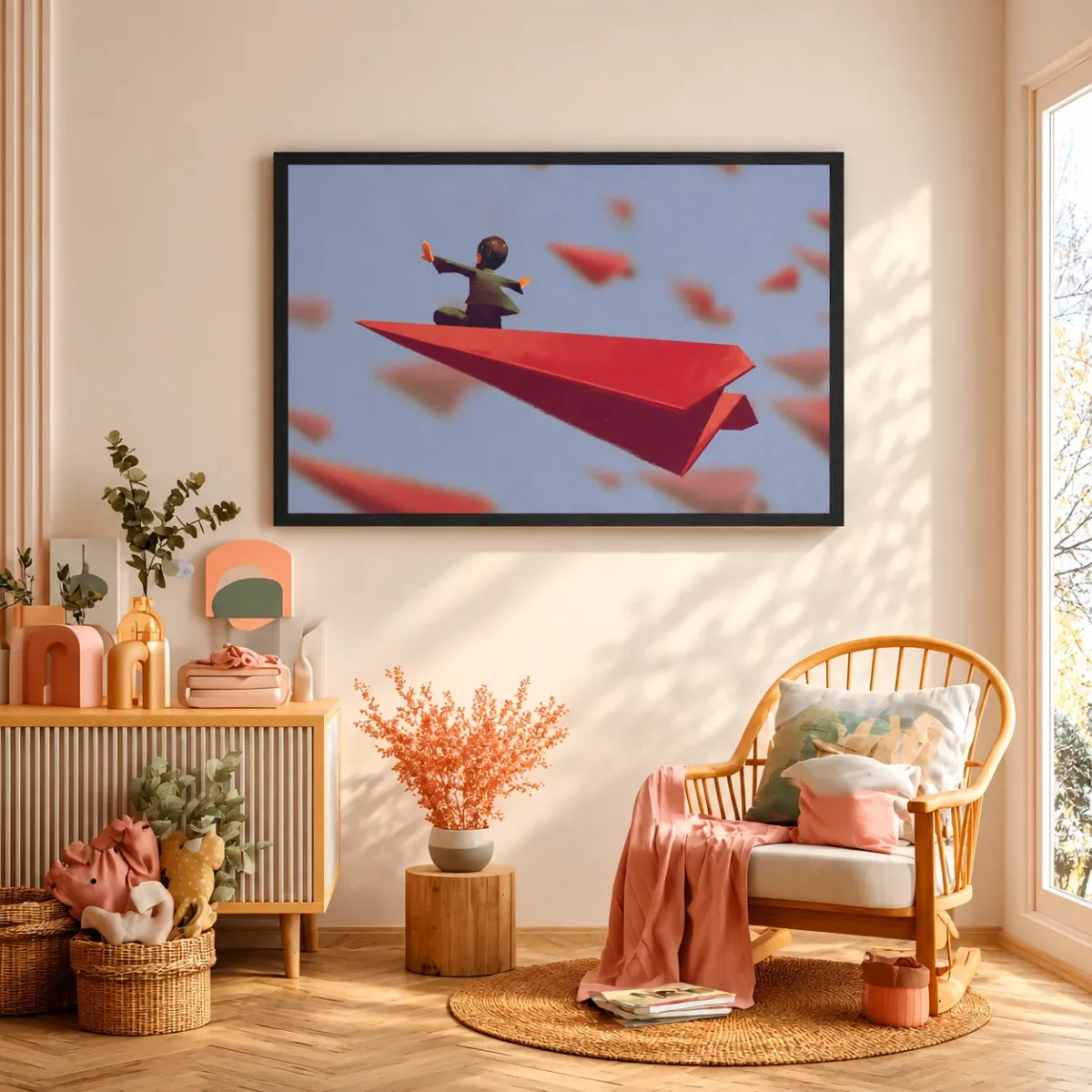 Skybound Momentum – Paper Airplane Wall Art, Framed Print for Modern Interiors