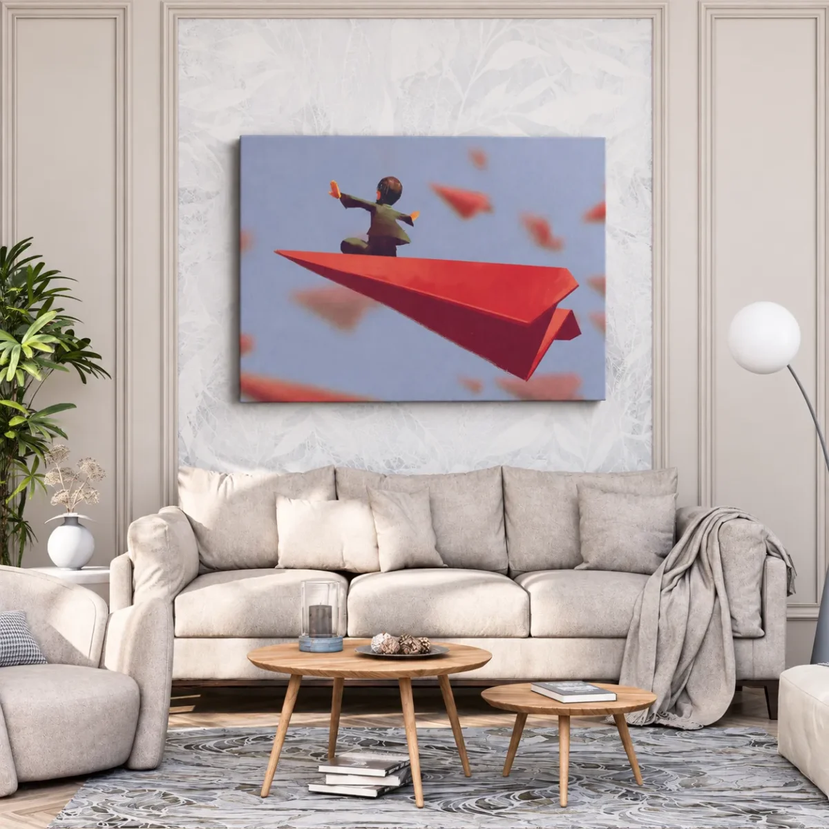 Skybound Momentum – Paper Airplane Wall Art, Red Flight Canvas for Modern Interiors