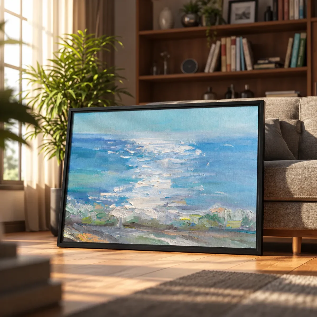 Cerulean Quietude – Ocean Landscape Wall Art, Elegant Framed Print Decor