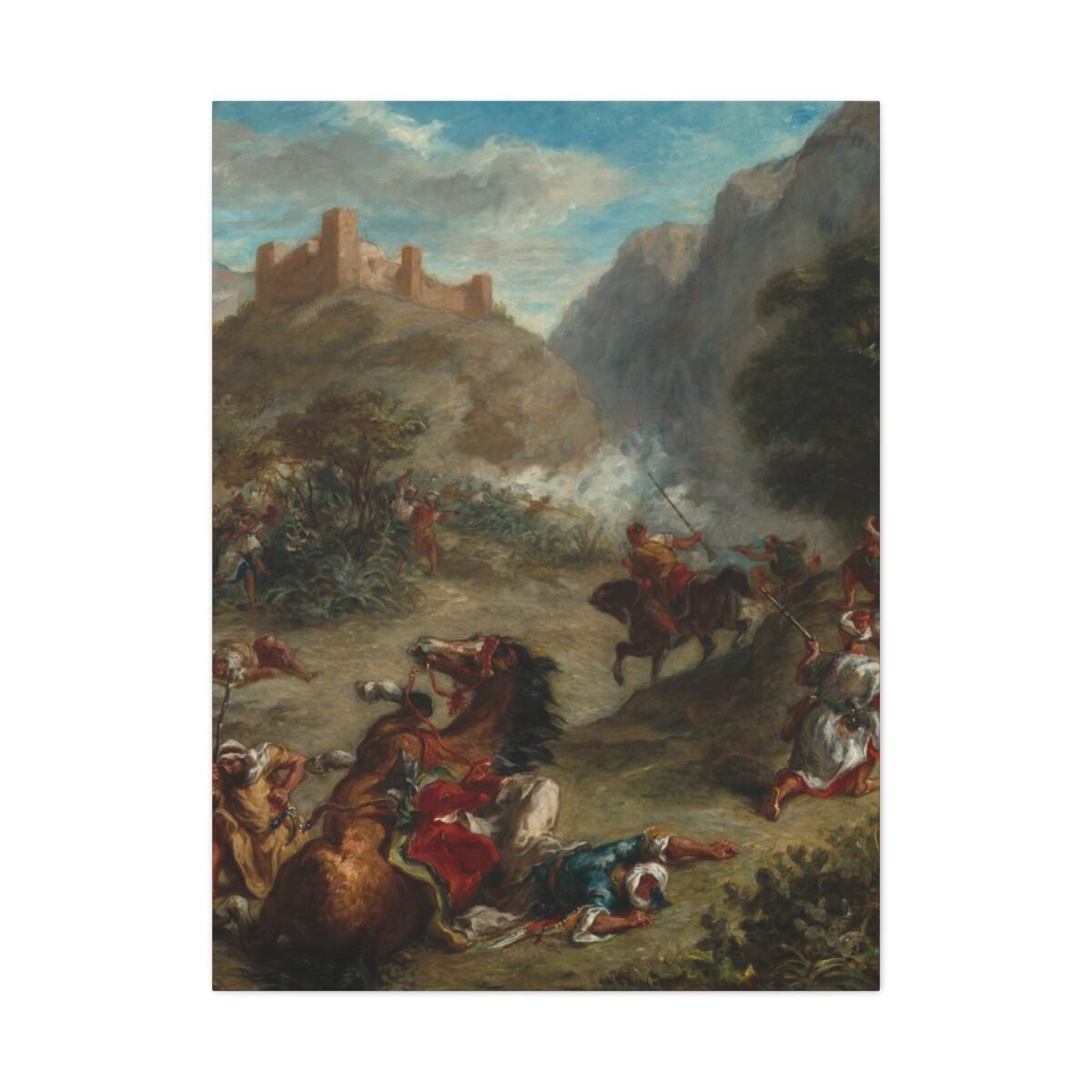 Vintage Battle Landscape Canvas Wall Art, Castle Cavalry Historical Scene