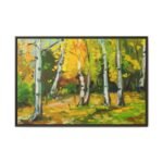 Amber Birch Reverie – Autumn Birch Forest Wall Art, Framed Canvas Decor