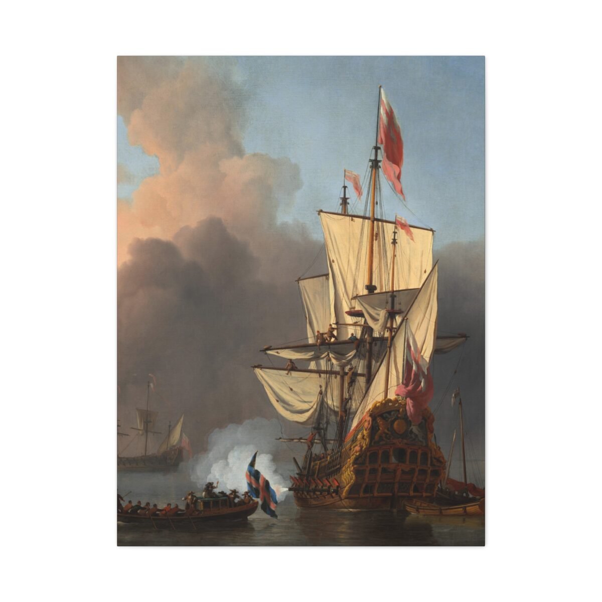 Vintage Maritime Sailing Ship Canvas Wall Art, Historic Naval Harbor Scene