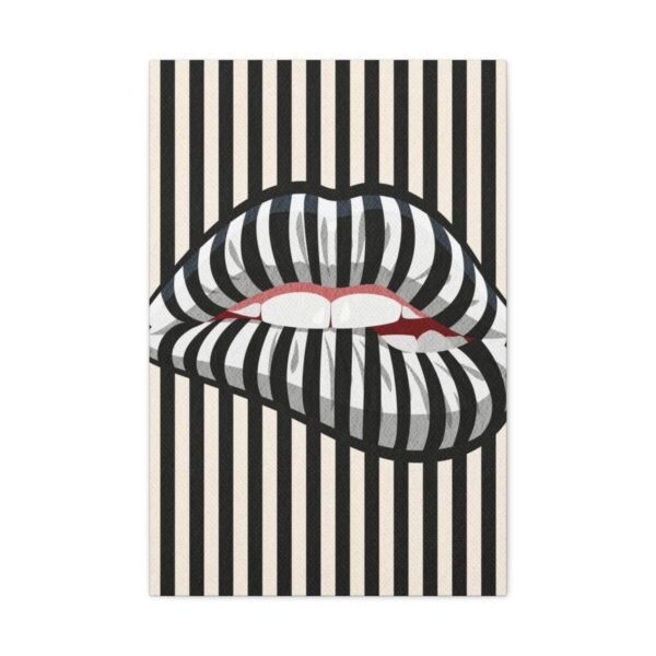 Striped Lip Canvas Wall Art, Modern Black and Cream Pop Art on Stretched Canvas
