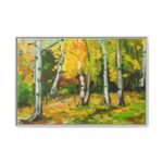 Amber Birch Reverie – Autumn Birch Forest Wall Art, Framed Canvas Decor