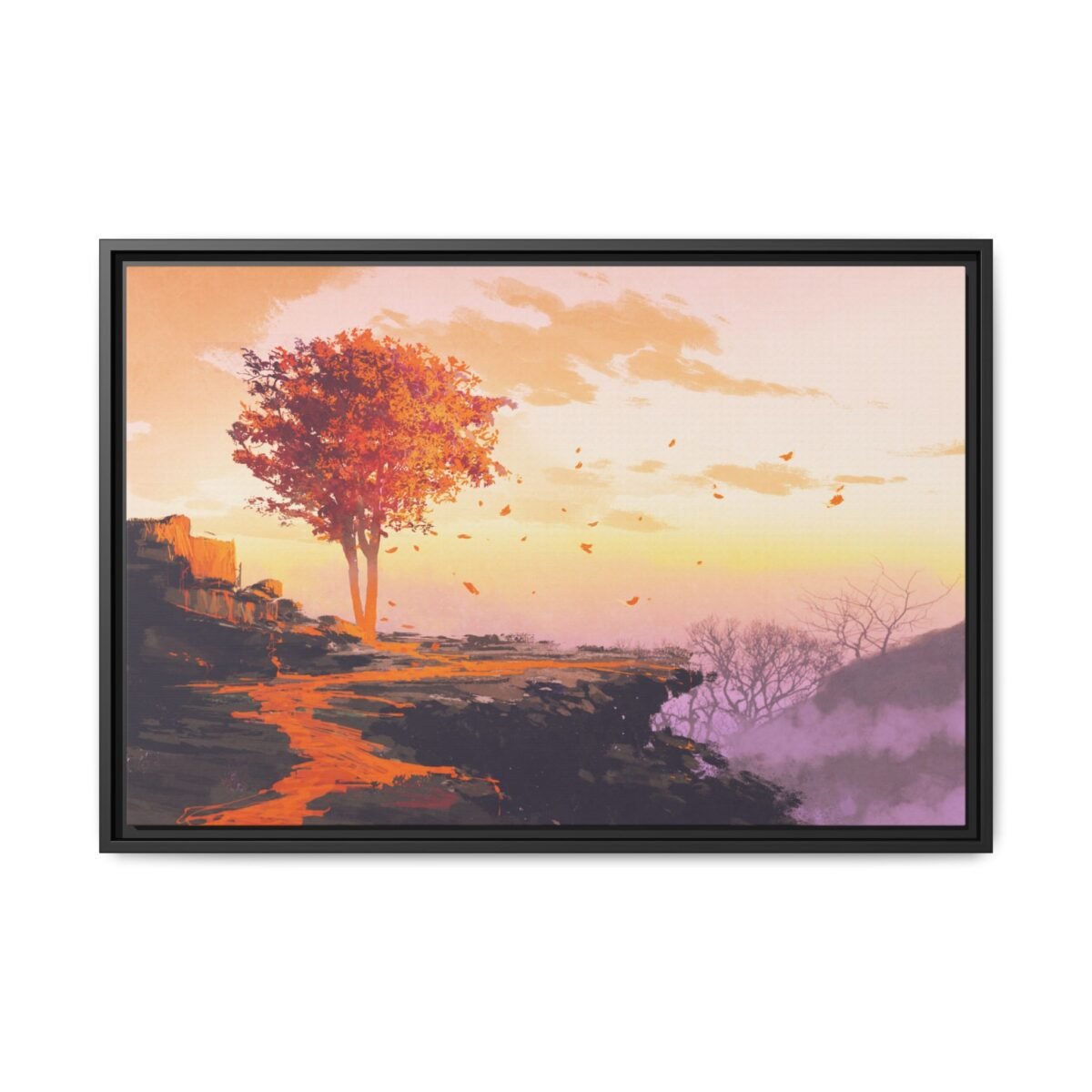 Emberfall Autumn Sunset Framed Canvas Wall Art – Modern Scenic Decor