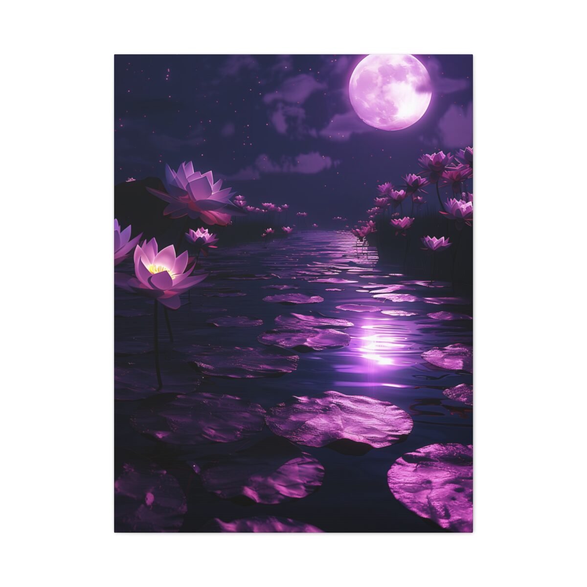 12703288678975818477_2048.jpeg Moonlit Lotus Canvas Wall Art | Dreamy Purple Matte Canvas for Modern Home Decor