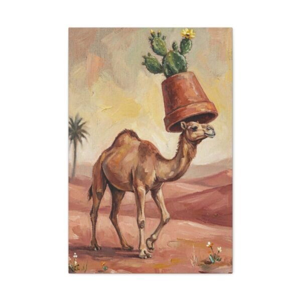 Funny Camel Canvas Wall Art with Cactus Planter | Whimsical Desert Animal Canvas Print