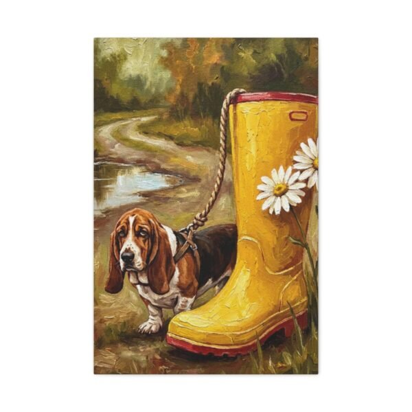14475211398427517121_2048.jpeg Funny Basset Hound Canvas Wall Art with Yellow Rain Boot | Whimsical Dog Matte Canvas Print