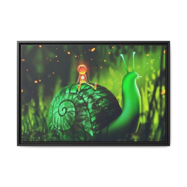 Mosslight Journey – Whimsical Snail Wall Art, Premium Framed Canvas for Modern Interiors