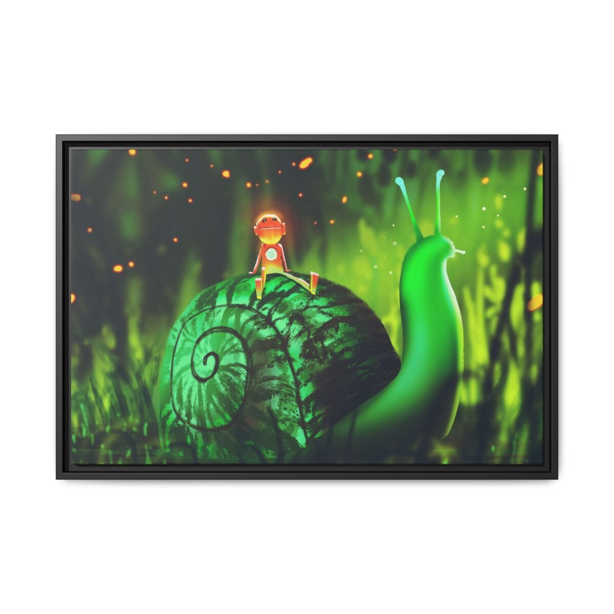 Mosslight Journey – Whimsical Snail Wall Art, Premium Framed Canvas for Modern Interiors