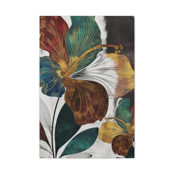 Art Deco Botanical Floral Wall Art – Premium Matte Canvas in Teal & Gold