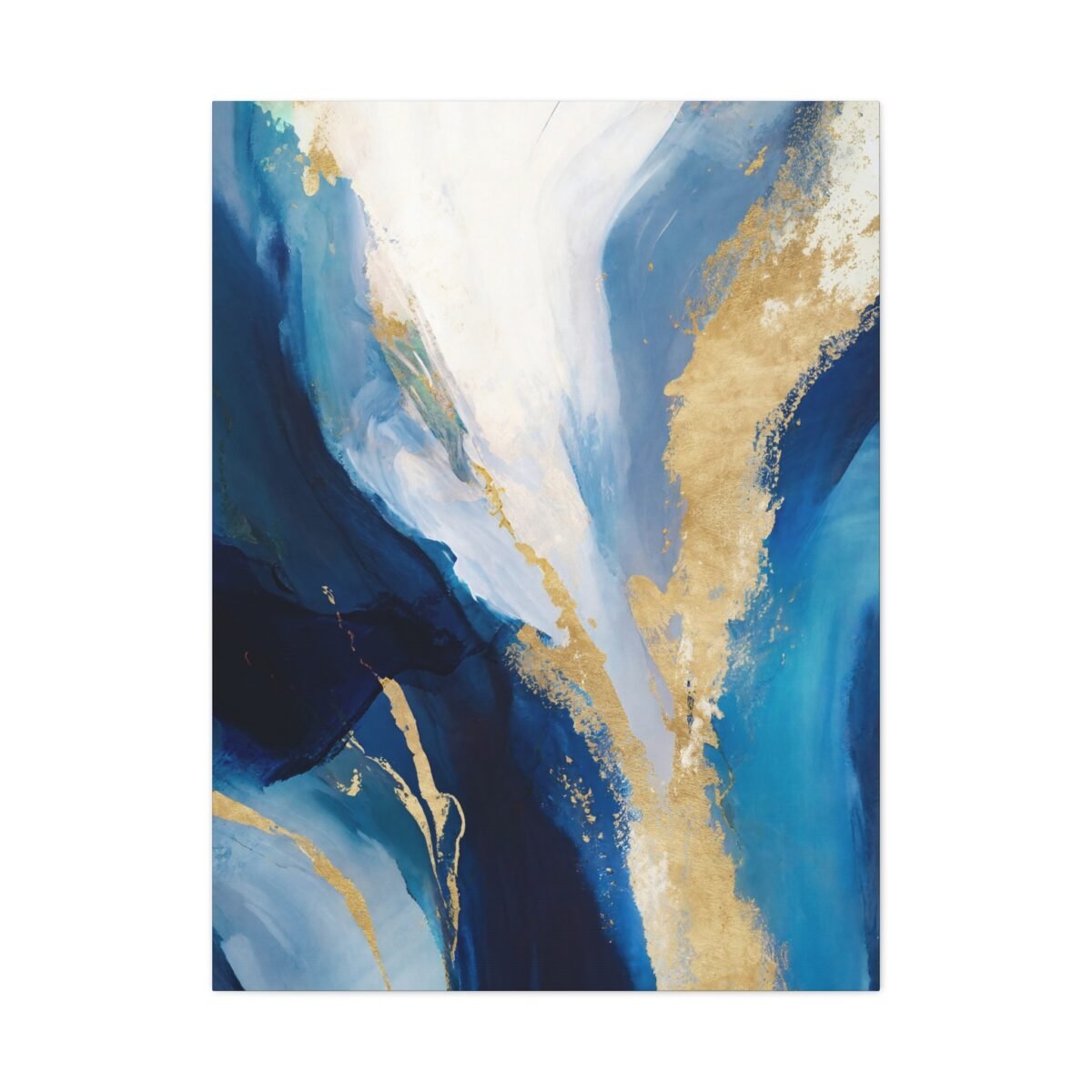 Blue Gold Abstract Canvas Wall Art, Luxury Modern Matte Canvas for Contemporary Interiors