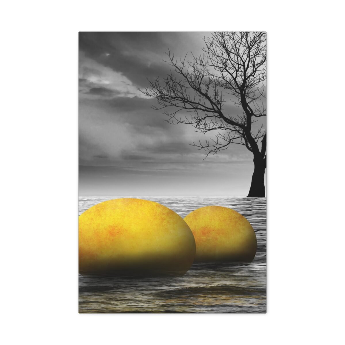 Golden Spheres Seascape Wall Art, Premium Matte Canvas, Moody Coastal Decor