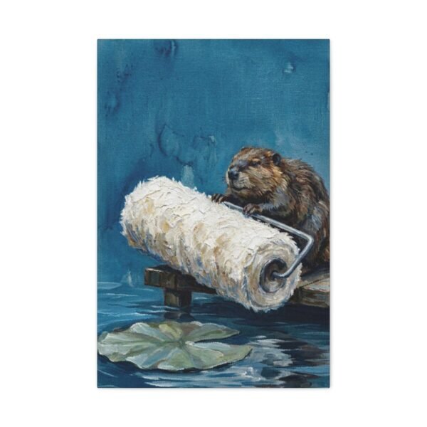 Funny Beaver Canvas Wall Art with Giant Paint Roller | Whimsical Woodland Matte Canvas Print