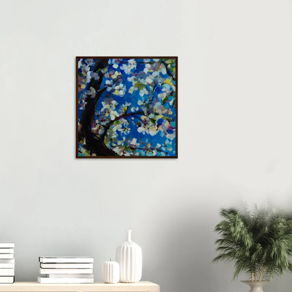 Cobalt Blossom Canopy – Blue Floral Tree Wall Art, Premium Matte