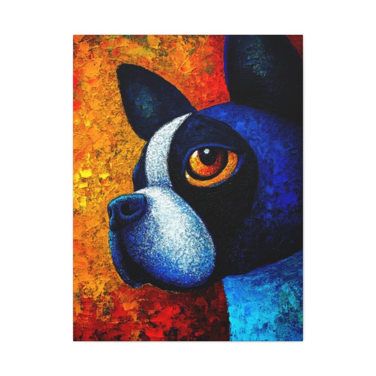 Blue and Black Dog Wall Art Canvas, Colorful Modern Pet Portrait for Home Decor