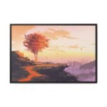 Emberfall Autumn Sunset Framed Canvas Wall Art – Modern Scenic Decor