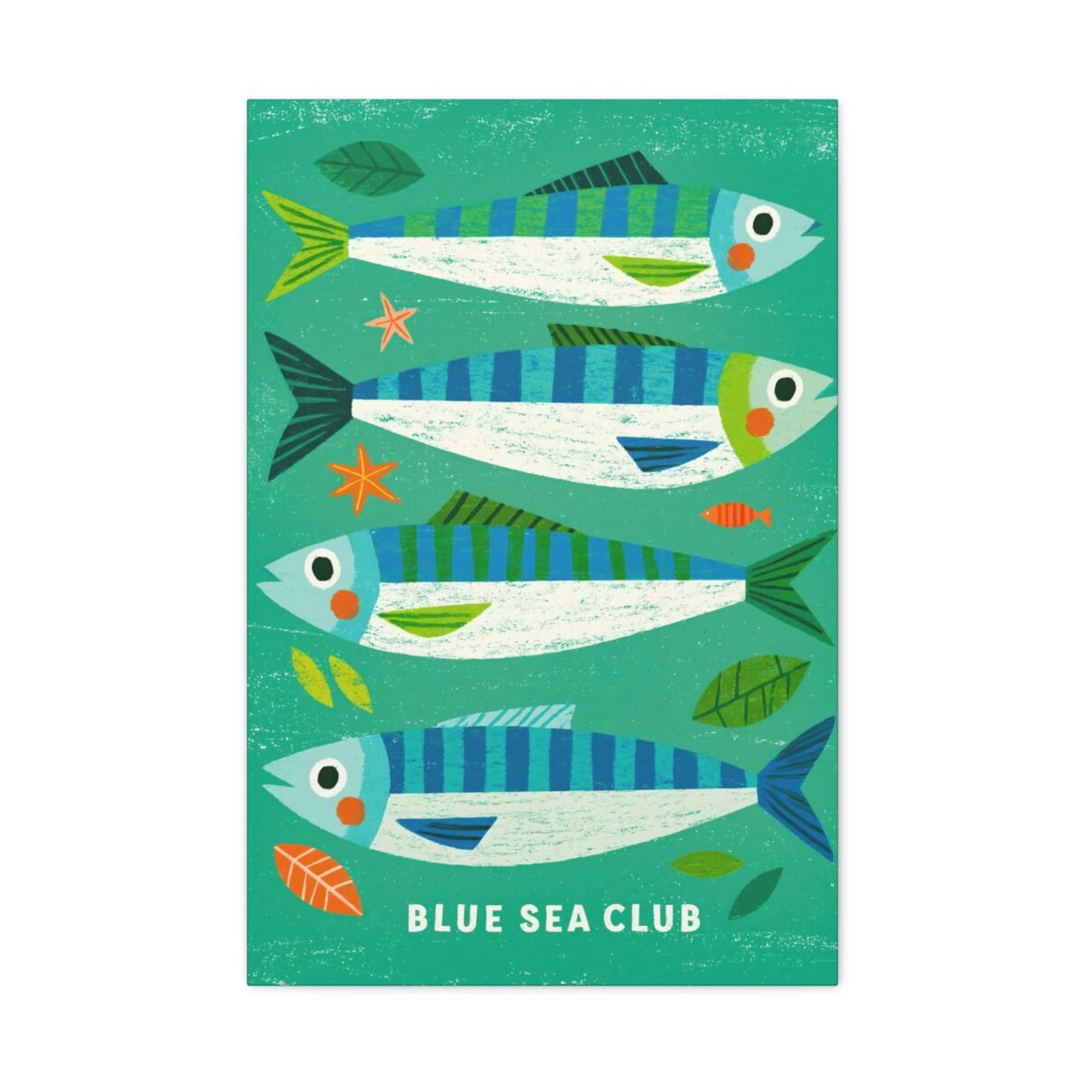 Blue Sea Fish Wall Art, Premium Matte Stretched Canvas, Coastal Decor