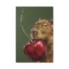 Funny Capybara Canvas Wall Art with Giant Cherry | Whimsical Animal Matte Canvas Print