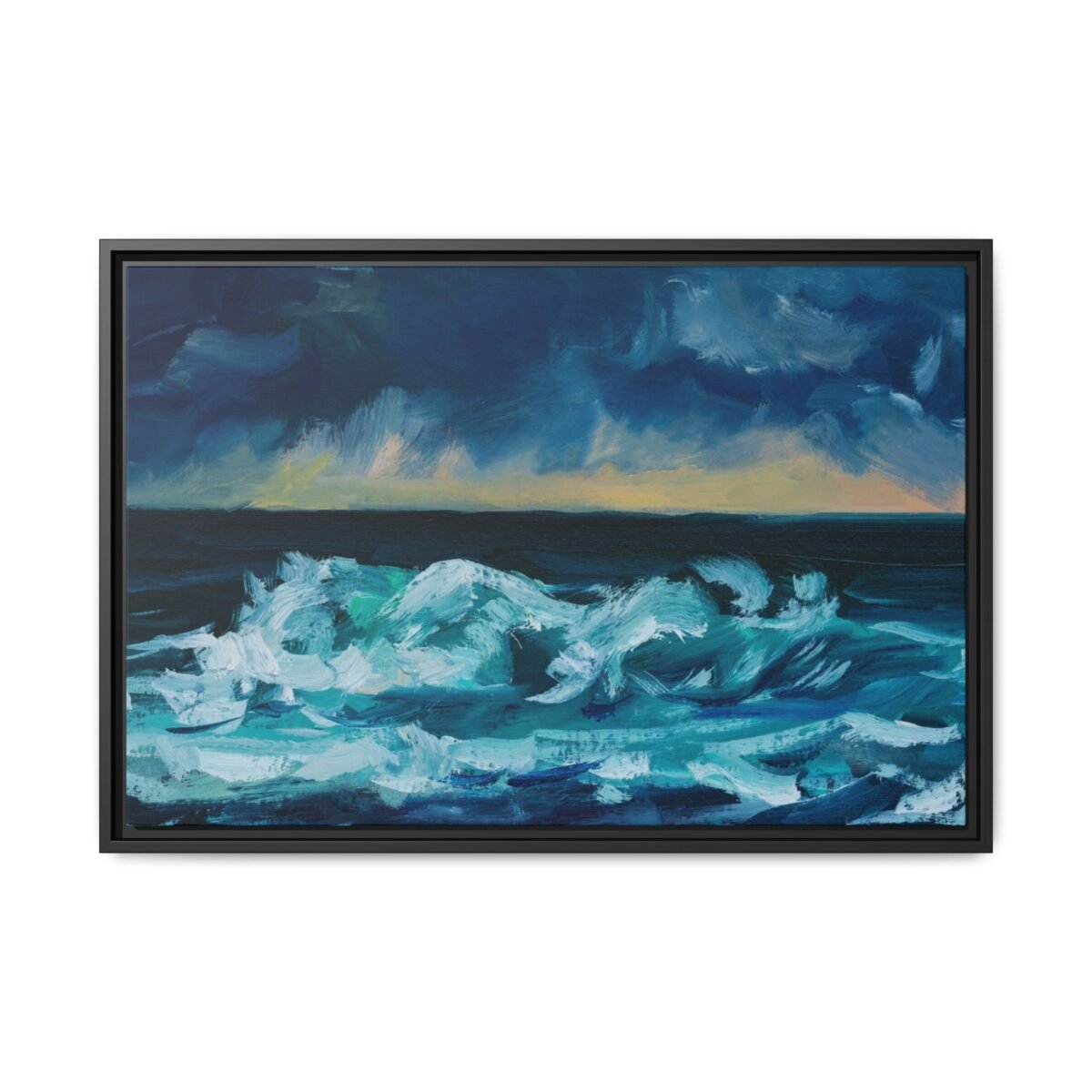 Tempest Horizon — Ocean Storm Framed Canvas Wall Art, Dramatic Coastal Decor