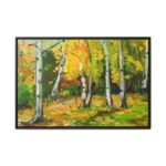 Amber Birch Reverie – Autumn Birch Forest Wall Art, Framed Canvas Decor