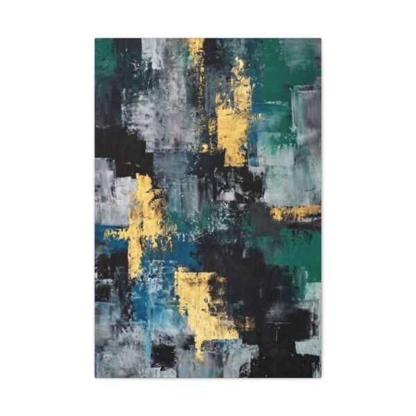 Gilded Tidal Grid – Teal Gold Abstract Wall Art, Premium Matte Canvas