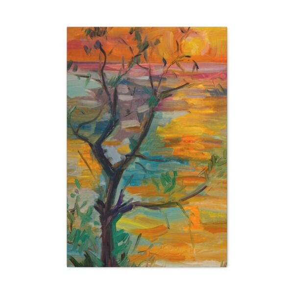 Golden Ember Tree – Sunset Tree Wall Art, Premium Matte Stretched Canvas for Modern Interiors