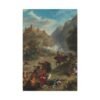Vintage Battle Landscape Canvas Wall Art, Castle Cavalry Historical Scene