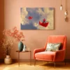 Crimson Paper Boat Wall Art – Dreamy Surreal Sky, Premium Matte Canvas for Modern Decor