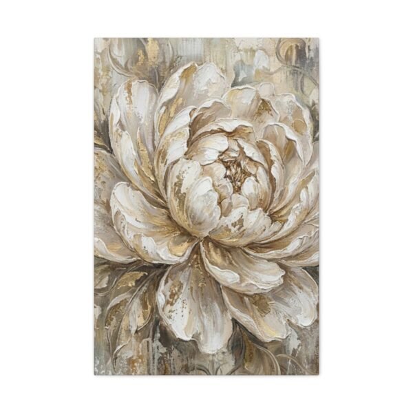 Neutral Peony Canvas Wall Art – Elegant Beige & Gold Botanical Matte Canvas Print